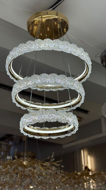 MODERN SARKIT 3LU KRİSTAL TAŞLI POWER LED AVİZE KADEMELİ 3 RENGK