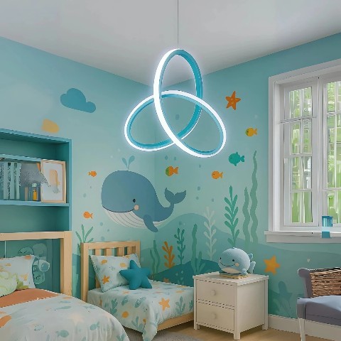 Asya Mavi Modern Ultra Süper Beyaz Ledli Avize Çocuk Odası Avizesi Led Avize