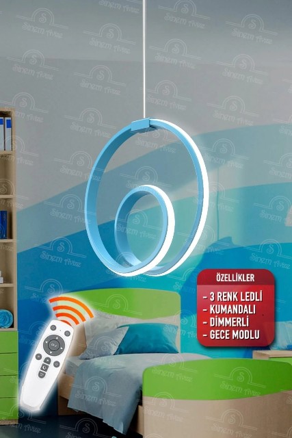 Orjin Mavi Kumandalı 3 Renk Ledli Dimmerli Modern Ledli Avize