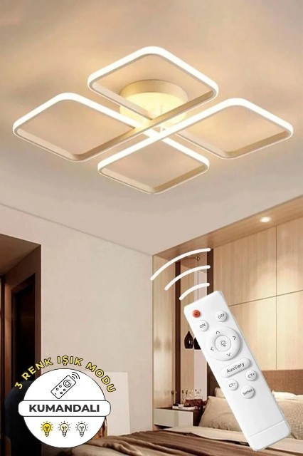 Star Beyaz Kumandalı 3 Renk Ledli Dimmerli Plafonyer Modern Ledli Avize