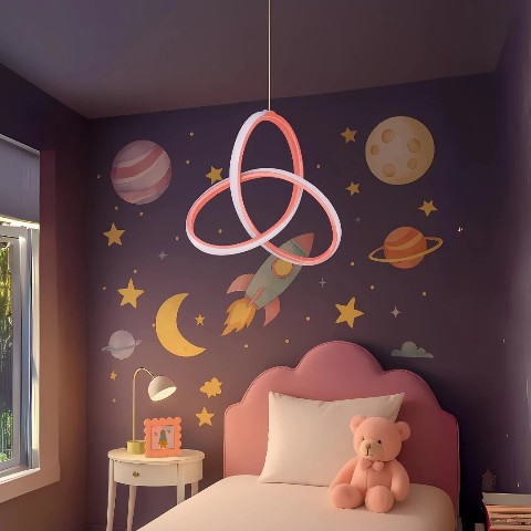 Asya Pembe Modern Beyaz Ledli Avize Genç Çocuk Odası Avizesi Led Avize