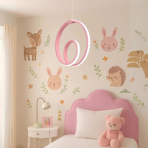 Orcen Pembe Modern Beyaz Ledli Avize Genç Çocuk Odası Avizesi