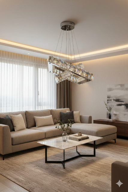 MODERN KRİSTAL TAŞLI LED AVİZE 3 RENKLİ 