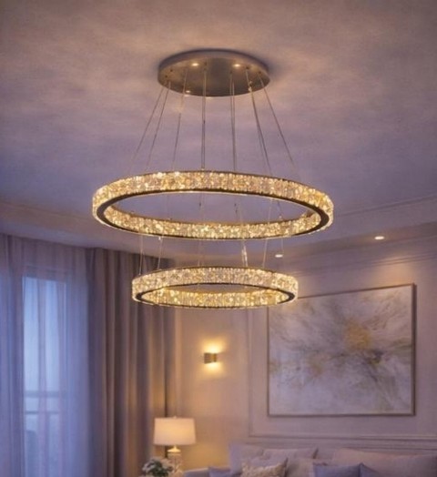 MODERN 2'Lİ DAİRE KRİSTAL TAŞLI LED AVİZE 