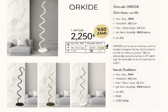 ORKİDE Spiral LED Zemin Lambası